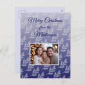 Cartes Pour Fêtes Annuelles Joyeux Noël Bleu Botanique Photo (Devant / Derrière)