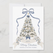 Cartes Pour Fêtes Annuelles Joyeux Noël Bleu Bow (Devant)