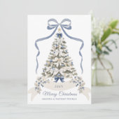 Cartes Pour Fêtes Annuelles Joyeux Noël Bleu Bow (Debout devant)