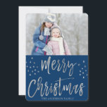 Cartes Pour Fêtes Annuelles Joyeux Noël Bleu et Argent Etoiles de Foil Photo<br><div class="desc">Joyeux Noël bleu et Argent Carte photo des étoiles Foil. L'image et le nom de famille peuvent être remplacés sur la Carte de Noël Joyeux bleu et argent.</div>