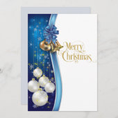 Cartes Pour Fêtes Annuelles Joyeux Noël bleu et or Classy (Devant / Derrière)