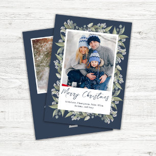 Cartes Pour Fêtes Annuelles Joyeux Noël Bleu Marine Fleur Photo