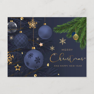Cartes Pour Fêtes Annuelles Joyeux Noël Bleu, Ornements Dorés 