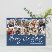 Cartes Pour Fêtes Annuelles Joyeux Noël bleu photo Collage (Debout devant)