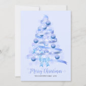 Cartes Pour Fêtes Annuelles Joyeux Noël Bleu Ruban Tree photo (Devant)