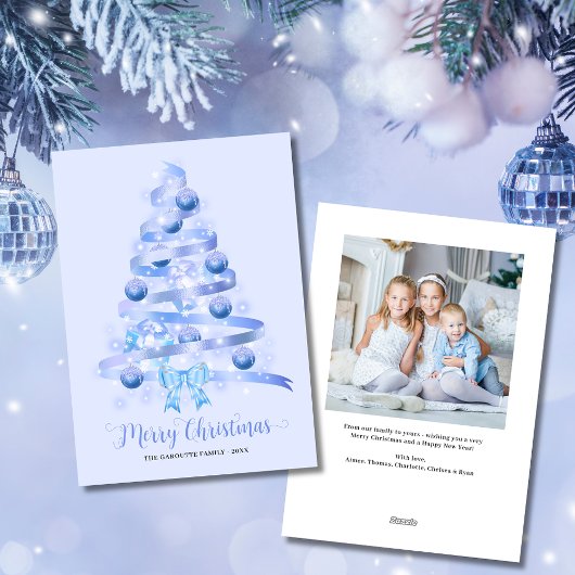 Cartes Pour Fêtes Annuelles Joyeux Noël Bleu Ruban Tree photo