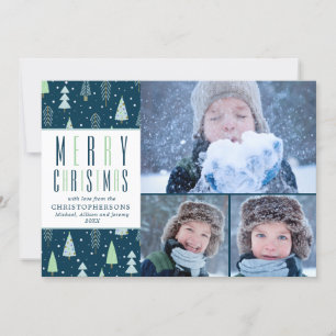 Cartes Pour Fêtes Annuelles JOYEUX NOËL Bleu Vert Arbres 3 Photos