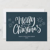 Cartes Pour Fêtes Annuelles Joyeux Noël Blue Calligraphie Affaires Moderne (Devant)