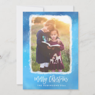 Cartes Pour Fêtes Annuelles Joyeux Noël Blue neige Scribe moderne Photo
