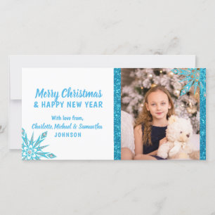 Cartes Pour Fêtes Annuelles Joyeux Noël Blue Snowflakes Parties scintillant