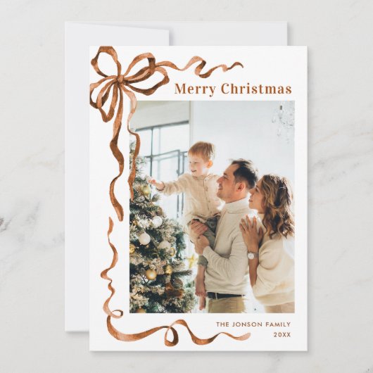 Cartes Pour Fêtes Annuelles Joyeux Noël Boho Bow Ribbon 2 Photo (Devant)