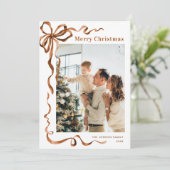 Cartes Pour Fêtes Annuelles Joyeux Noël Boho Bow Ribbon 2 Photo (Debout devant)