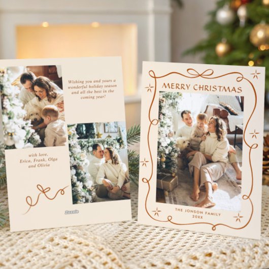 Cartes Pour Fêtes Annuelles Joyeux Noël Boho Bow Ribbon 3 Photo