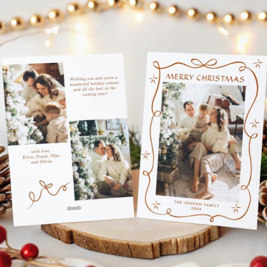 Cartes Pour Fêtes Annuelles Joyeux Noël Boho Bow Ribbon 3 Photo