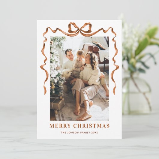Cartes Pour Fêtes Annuelles Joyeux Noël Boho Bow Ribbon 5 Photo (Debout devant)