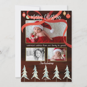 Cartes Pour Fêtes Annuelles Joyeux Noël Bois & Arbres de Pin 4 Photo Vacances