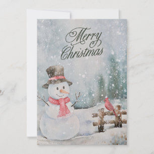 Cartes Pour Fêtes Annuelles Joyeux Noël Bonhomme de neige et cardinal à l'aqua