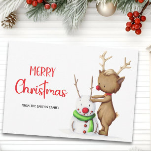Cartes Pour Fêtes Annuelles Joyeux Noël bonhomme de neige Renne Mignon