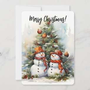Cartes Pour Fêtes Annuelles Joyeux Noël Bonhommes de neige et sapin de Noël