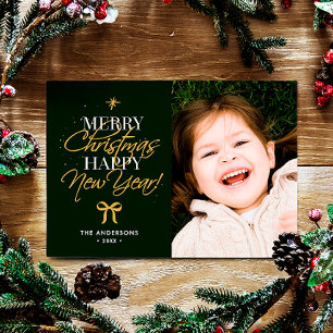 Cartes Pour Fêtes Annuelles Joyeux Noël Bonne Année Nom de Famille & Photo