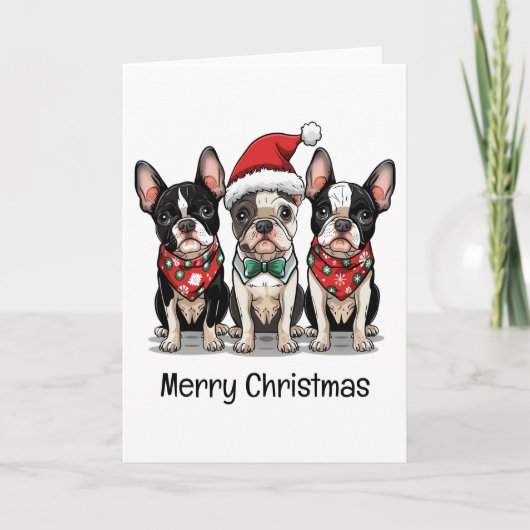 Cartes Pour Fêtes Annuelles Joyeux Noël Boston Terrier Chiens (Devant)
