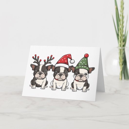 Cartes Pour Fêtes Annuelles Joyeux Noël Boston Terrier Chiens (Devant)