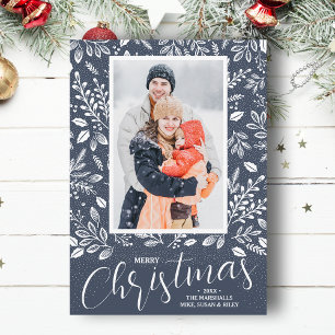 Cartes Pour Fêtes Annuelles Joyeux Noël Botanical Photo Denim
