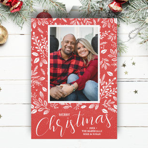 Cartes Pour Fêtes Annuelles Joyeux Noël Botanical Photo Rouge