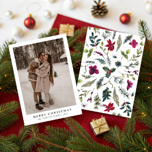 Cartes Pour Fêtes Annuelles Joyeux Noël botanique simple avec 1 photo