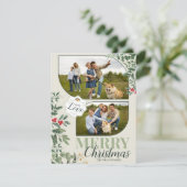 Cartes Pour Fêtes Annuelles Joyeux Noël botanique vert 2 Photo de famille (Debout devant)