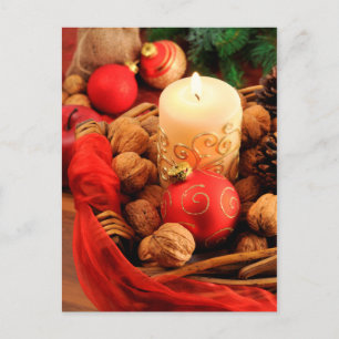 Cartes Pour Fêtes Annuelles Joyeux Noël. Bougie avec des noix.