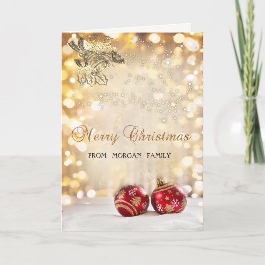 Cartes Pour Fêtes Annuelles Joyeux Noël, Boules de Noël rouges, Bell, Bokeh (Devant)