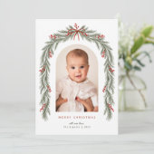 Cartes Pour Fêtes Annuelles Joyeux Noël Bow Berries Pine Branch Arche Photo (Debout devant)