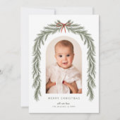 Cartes Pour Fêtes Annuelles Joyeux Noël Bow et Botanique Pine Arch Photo (Devant)