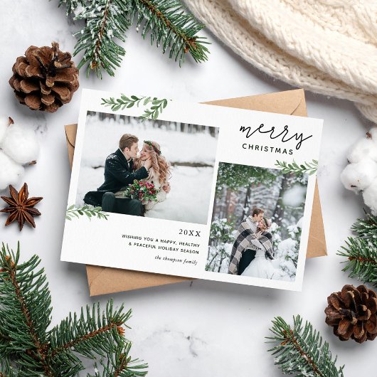 Cartes Pour Fêtes Annuelles Joyeux Noël | Branches vertes 2 Photo