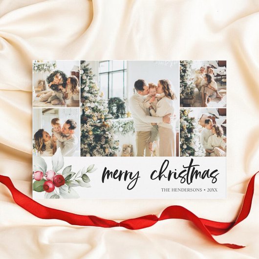 Cartes Pour Fêtes Annuelles Joyeux Noël Brochure Script Red Berry Voiture de v