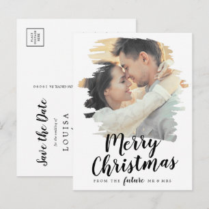 Cartes Pour Fêtes Annuelles Joyeux Noël brossé Enregistrer la photo Date