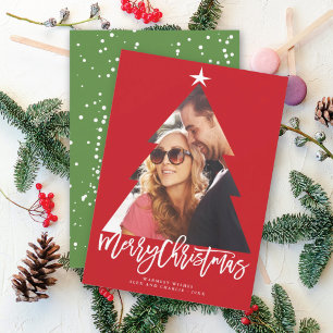 Cartes Pour Fêtes Annuelles Joyeux Noël Brush Script Arbre Rouge Coupe Photo