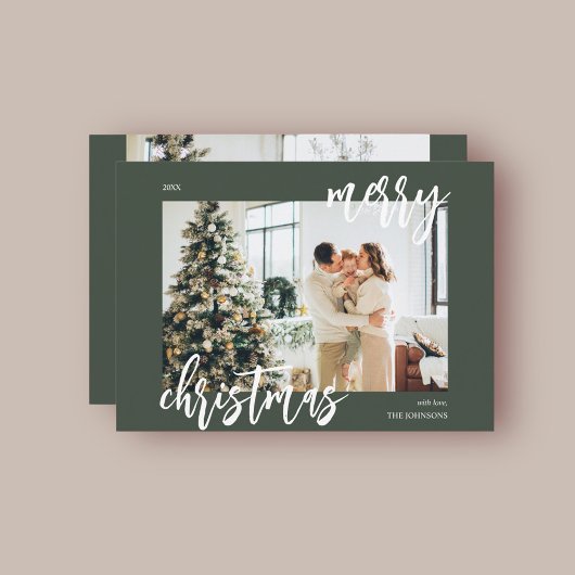 Cartes Pour Fêtes Annuelles Joyeux Noël Brush Script photo vert