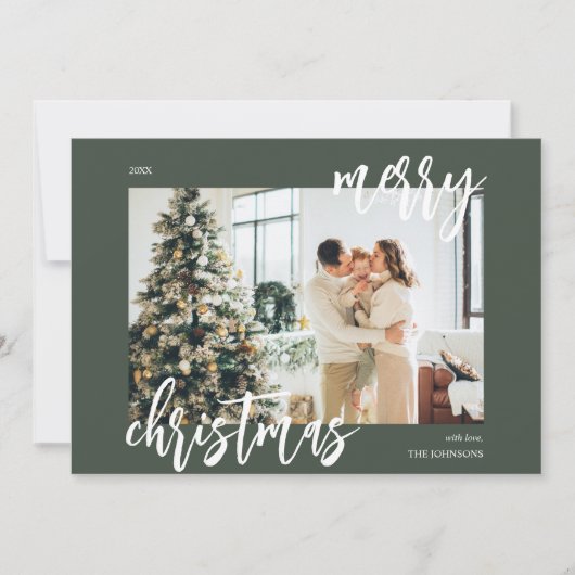 Cartes Pour Fêtes Annuelles Joyeux Noël Brush Script photo vert (Devant)
