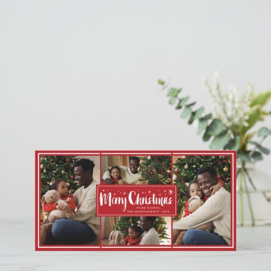 Cartes Pour Fêtes Annuelles Joyeux Noël Brush Script Stars 4 Photo Collage (Debout devant)