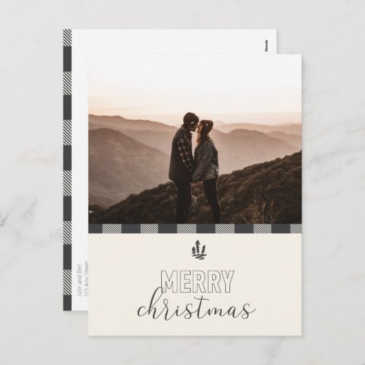 Cartes Pour Fêtes Annuelles Joyeux Noël Buffalo Plaid Gris Save the Date (Devant / Derrière)