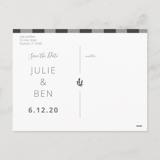 Cartes Pour Fêtes Annuelles Joyeux Noël Buffalo Plaid Gris Save the Date (Dos)