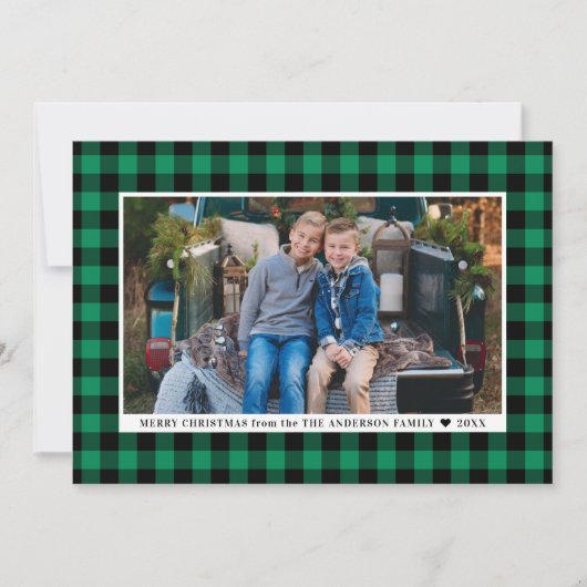 Cartes Pour Fêtes Annuelles Joyeux Noël Buffle vert Plaid Photo (Devant)