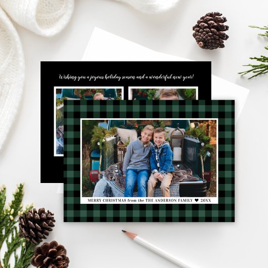 Cartes Pour Fêtes Annuelles Joyeux Noël Buffle vert Plaid Photo