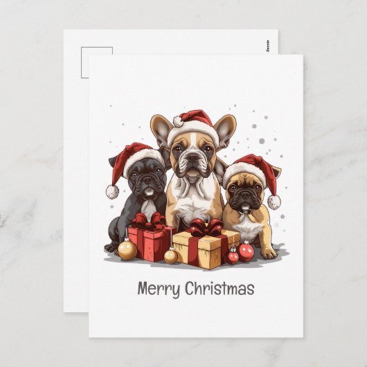 Cartes Pour Fêtes Annuelles Joyeux Noël Bulldogs français Santa Hat (Devant / Derrière)