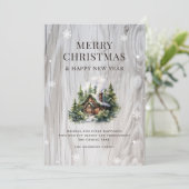 Cartes Pour Fêtes Annuelles Joyeux Noël Cabine Russe Bois Snowflake (Debout devant)