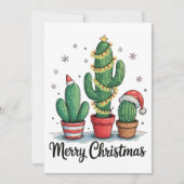 Cartes Pour Fêtes Annuelles Joyeux Noël Cactus Arbre Festif Lumières de Noël (Devant)