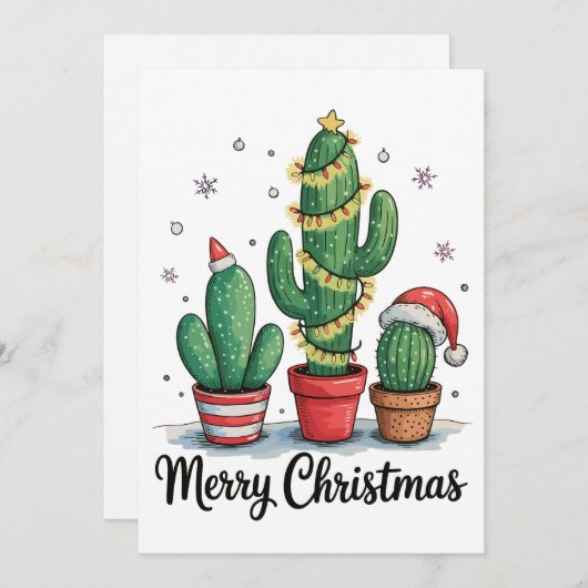 Cartes Pour Fêtes Annuelles Joyeux Noël Cactus Arbre Festif Lumières de Noël (Devant / Derrière)