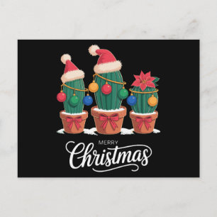 Cartes Pour Fêtes Annuelles Joyeux Noël Cactus Chapeau de Père Noël Poinsettia